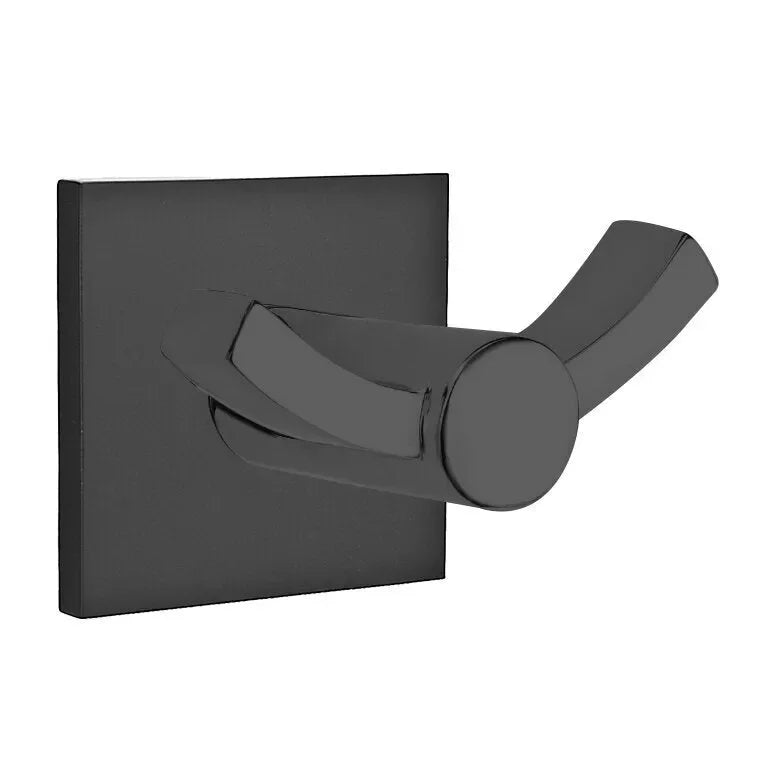 The Emtek Modern Brass Double Hook with Small Square Rosette in Flat Black finish.