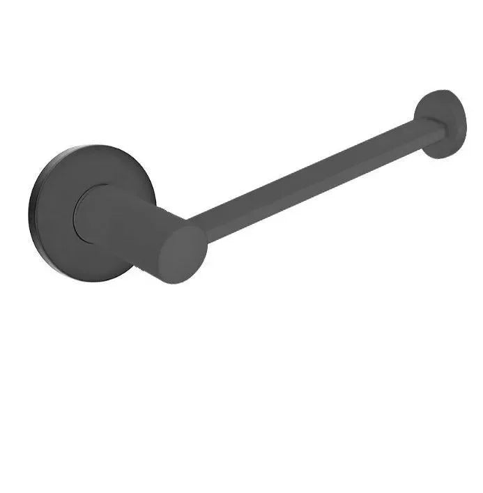 The Emtek Modern Brass Paper Holder - Bar Style with Small Disc Rosette in Flat Black finish.