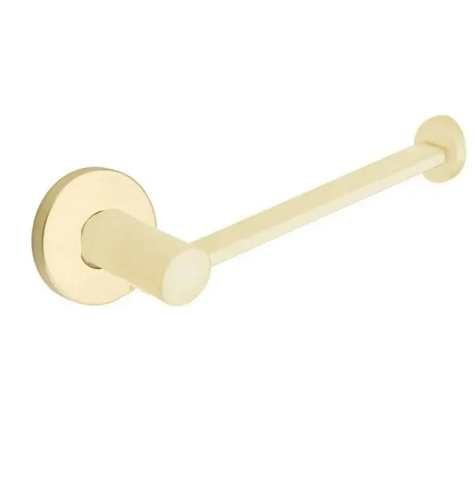 The Emtek Modern Brass Paper Holder - Bar Style with Small Disc Rosette in Satin Brass finish.