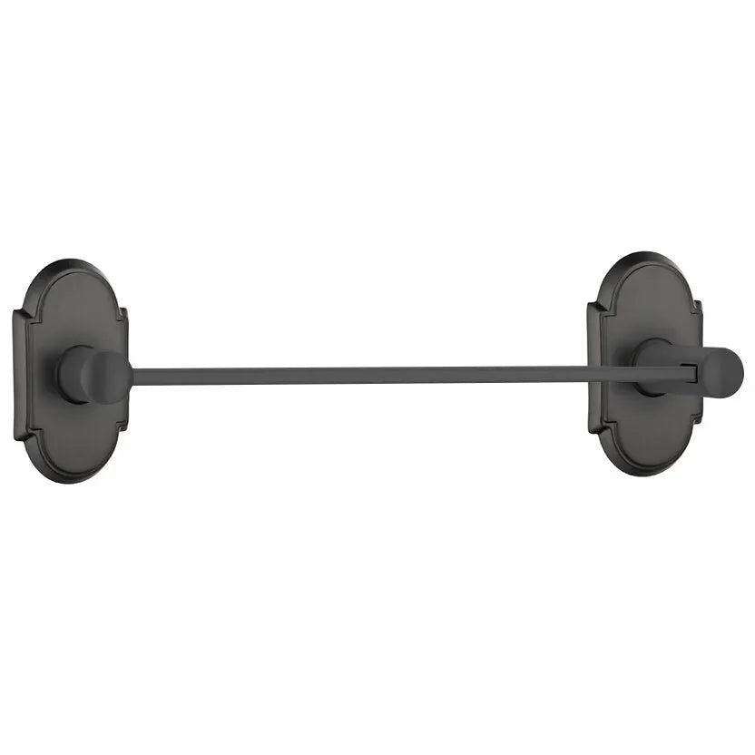 Emtek Modern Brass Towel Bar (18" Wide) With #8 Rosette in Flat Black finish