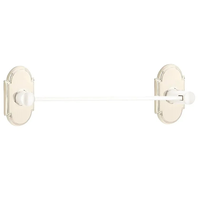 Emtek Modern Brass Towel Bar (18" Wide) With #8 Rosette in Lifetime Polished Nickel finish