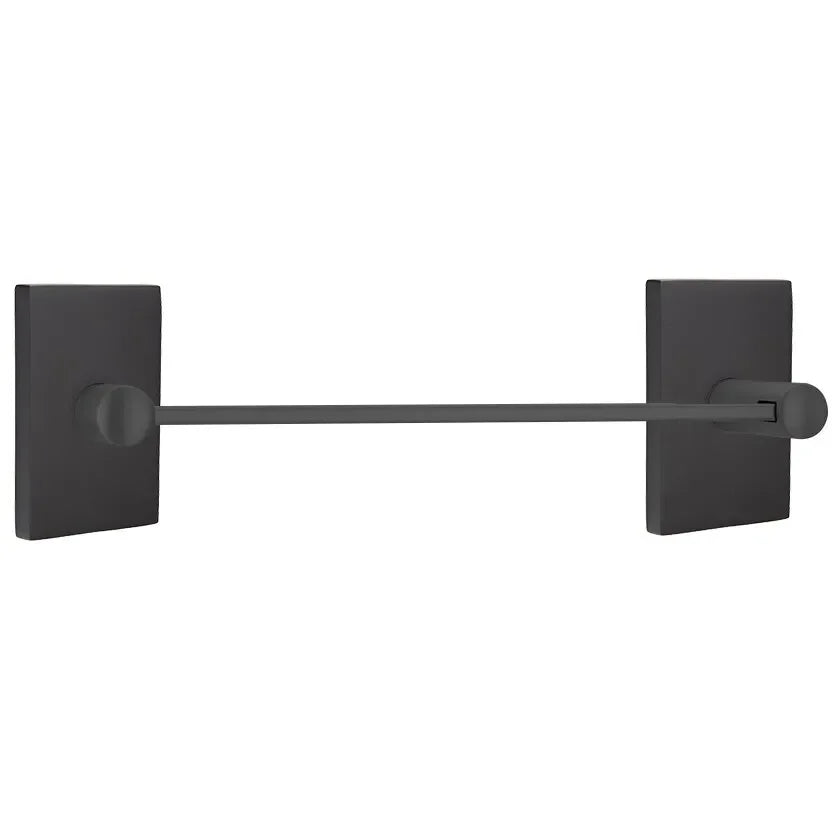 Emtek Modern Brass Towel Bar (18" Wide) With Modern Rectangular Rosette in Flat Black finish