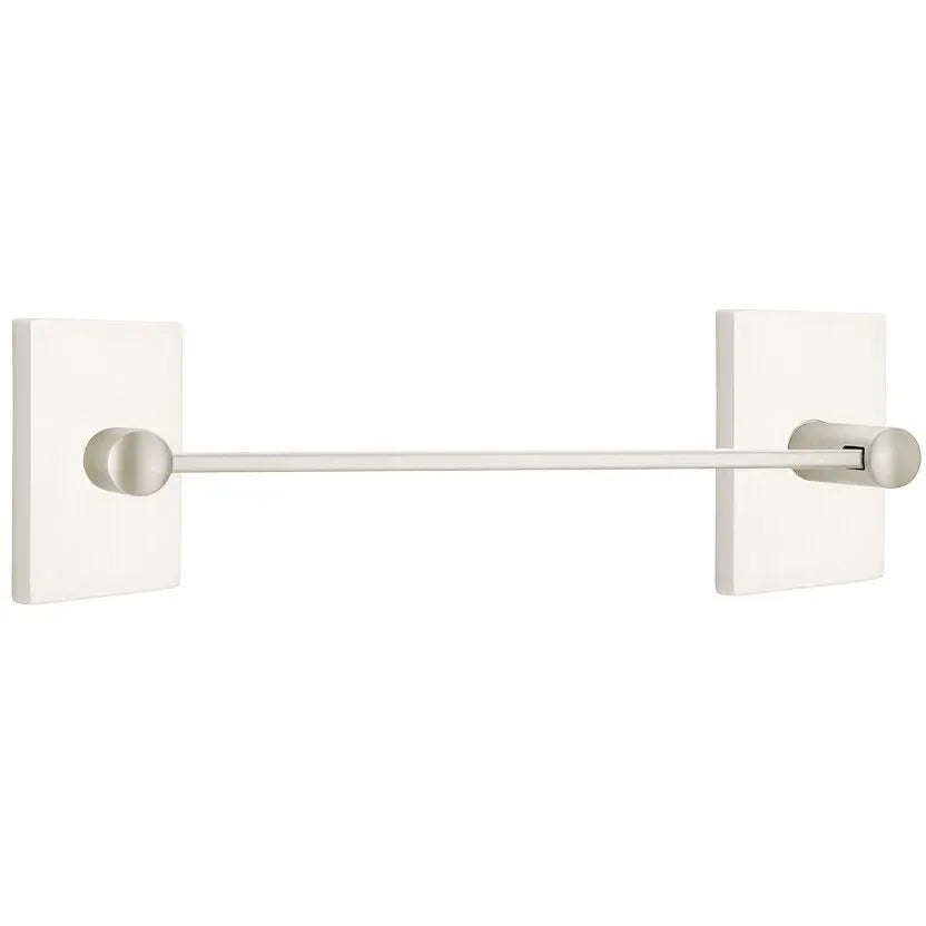Emtek Modern Brass Towel Bar (18" Wide) With Modern Rectangular Rosette in Satin Nickel finish