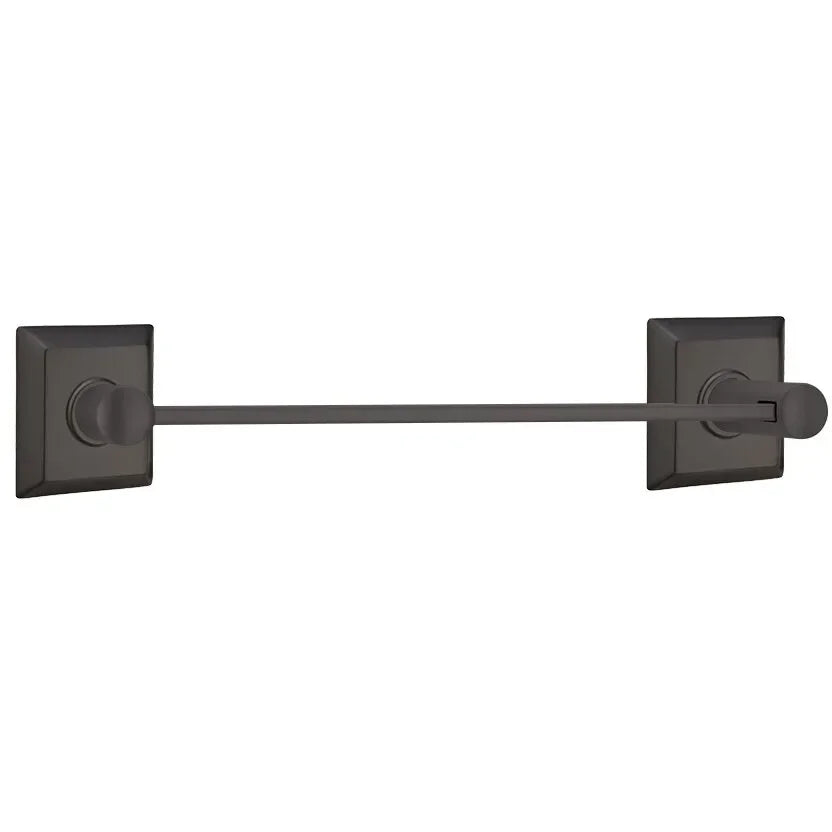 Emtek Modern Brass Towel Bar (18" Wide) With Quincy Rosette in Flat Black finish