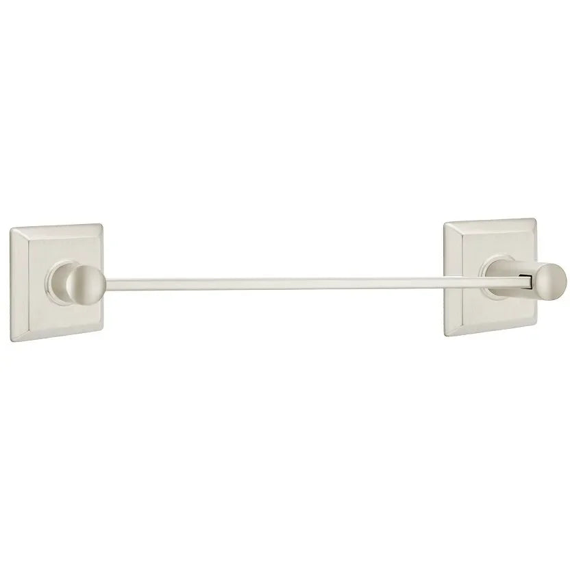 Emtek Modern Brass Towel Bar (18" Wide) With Quincy Rosette in Satin Nickel finish