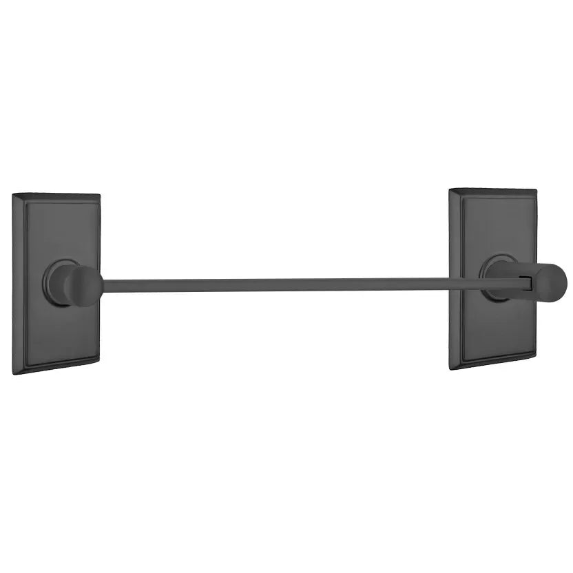 Emtek Modern Brass Towel Bar (18" Wide) With Rectangular Rosette in Flat Black finish