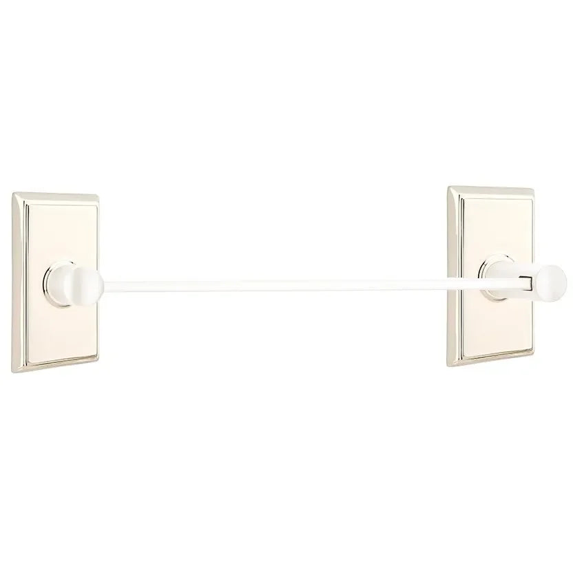 Emtek Modern Brass Towel Bar (18" Wide) With Rectangular Rosette in Lifetime Polished Nickel finish
