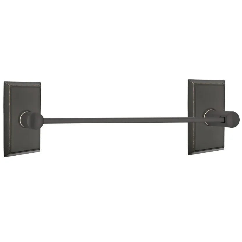 Emtek Modern Brass Towel Bar (18" Wide) With Rectangular Rosette in Oil Rubbed Bronze finish