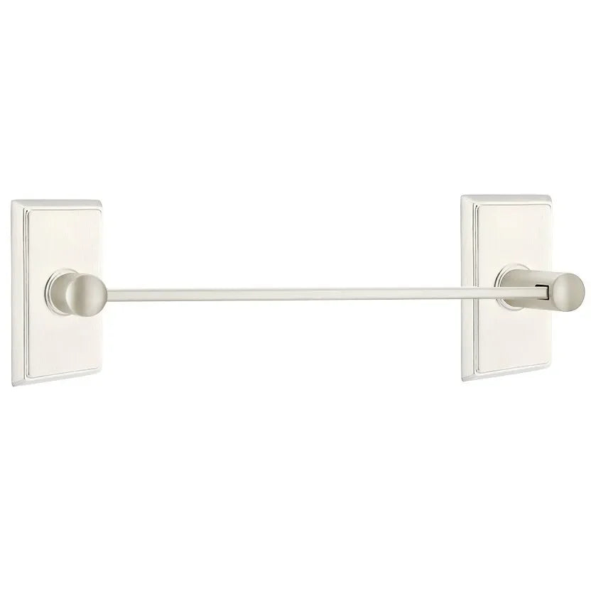 Emtek Modern Brass Towel Bar (18" Wide) With Rectangular Rosette in Satin Nickel finish