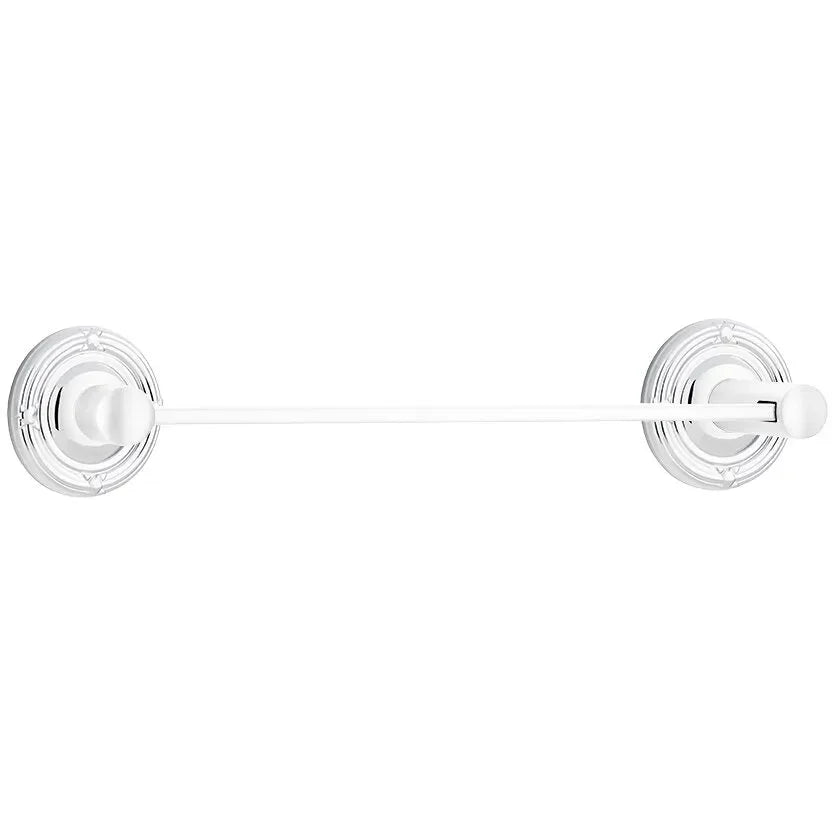 Emtek Modern Brass Towel Bar (24" Wide) With Ribbon & Reed Rosette in Polished Chrome finish