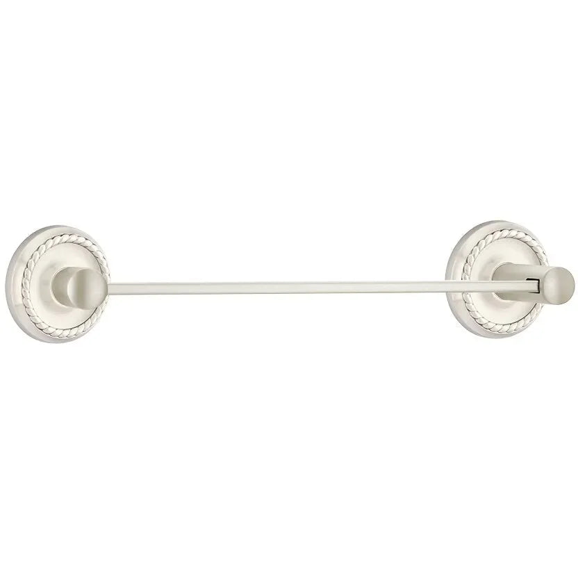 Emtek Modern Brass Towel Bar (18" Wide) With Rope Rosette in Satin Nickel finish