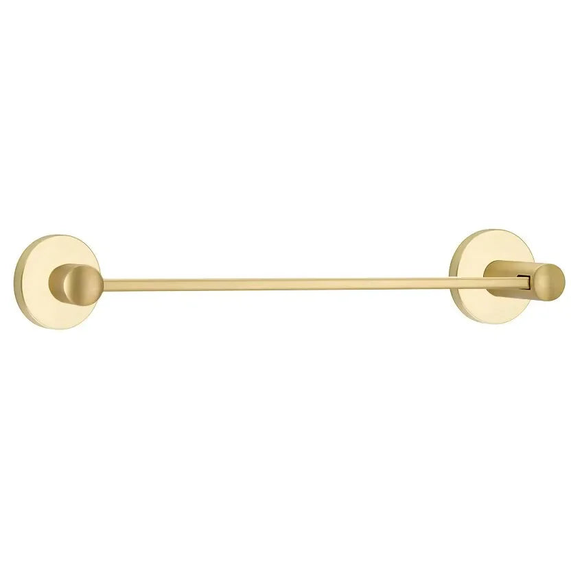 Emtek Modern Brass Towel Bar (18" Wide) With Small Disc Rosette in Satin Brass finish