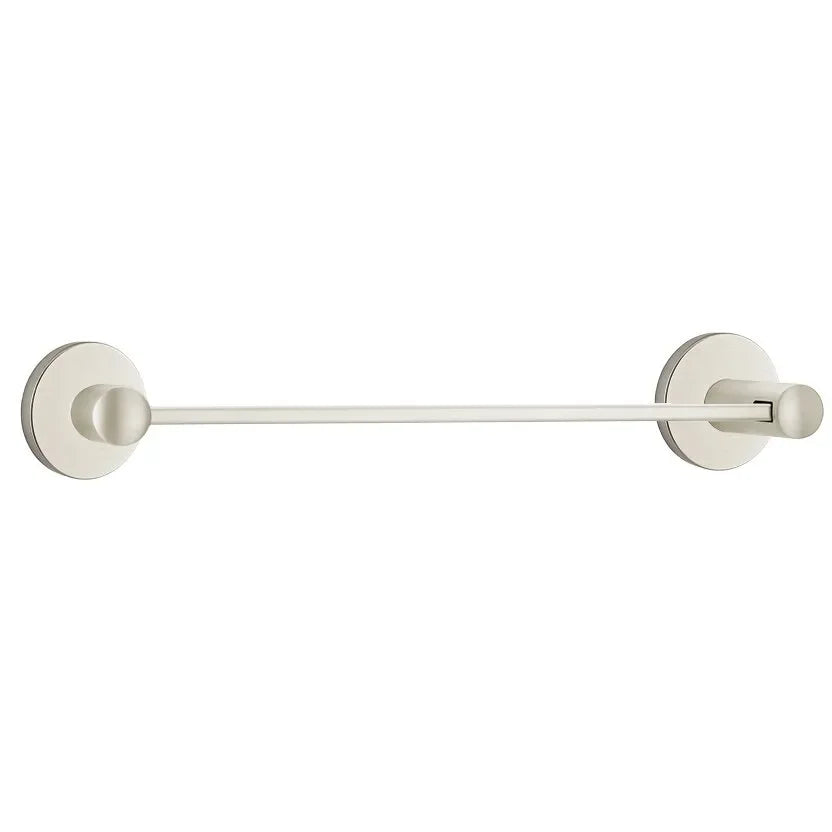 Emtek Modern Brass Towel Bar (12" Wide) With Small Disc Rosette in Satin Nickel finish