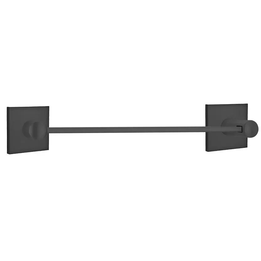 Emtek Modern Brass Towel Bar (18" Wide) With Square Rosette in Flat Black finish