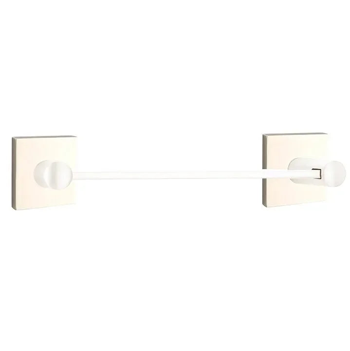 The Emtek Modern Brass Towel Bar with Square Rosette in Lifetime Polished Nickel finish.