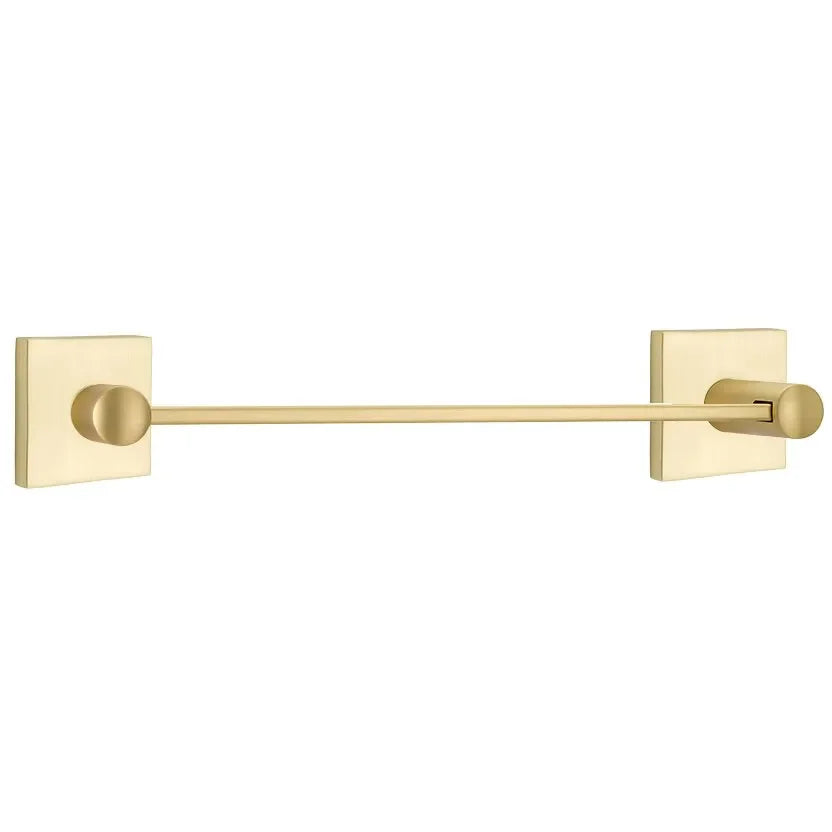 Emtek Modern Brass Towel Bar (24" Wide) With Square Rosette in Satin Brass finish