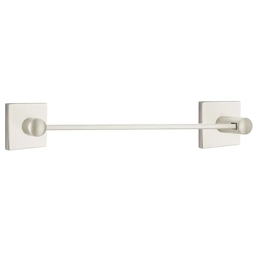 Emtek Modern Brass Towel Bar (18" Wide) With Square Rosette in Satin Nickel finish