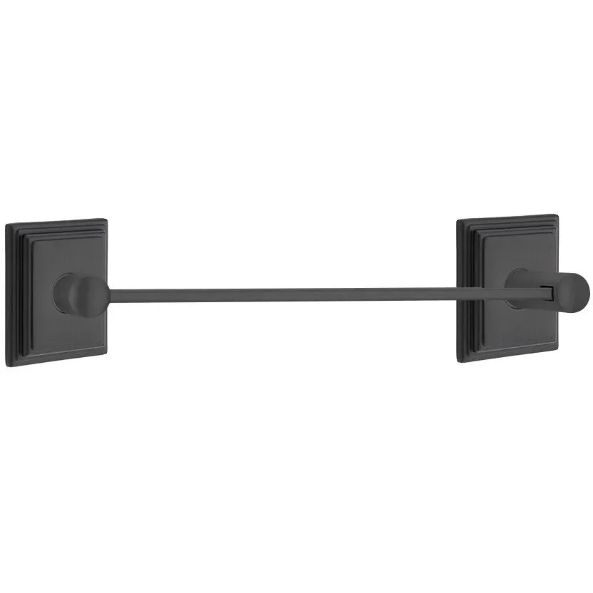 Emtek Modern Brass Towel Bar (12" Wide) With Wilshire Rosette in Flat Black finish