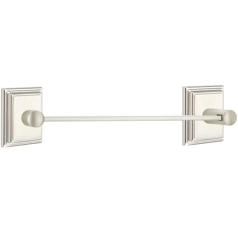 Emtek Modern Brass Towel Bar (12" Wide) With Wilshire Rosette in Satin Nickel finish