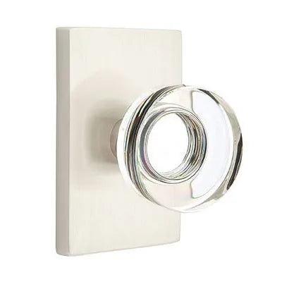 Emtek Modern Disc Crystal Knob with Modern Rectangular Rosette in Satin Nickel finish