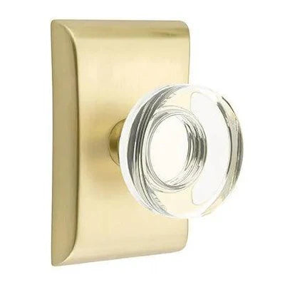 Emtek Modern Disc Crystal Knob with Neos Rosette Satin Brass