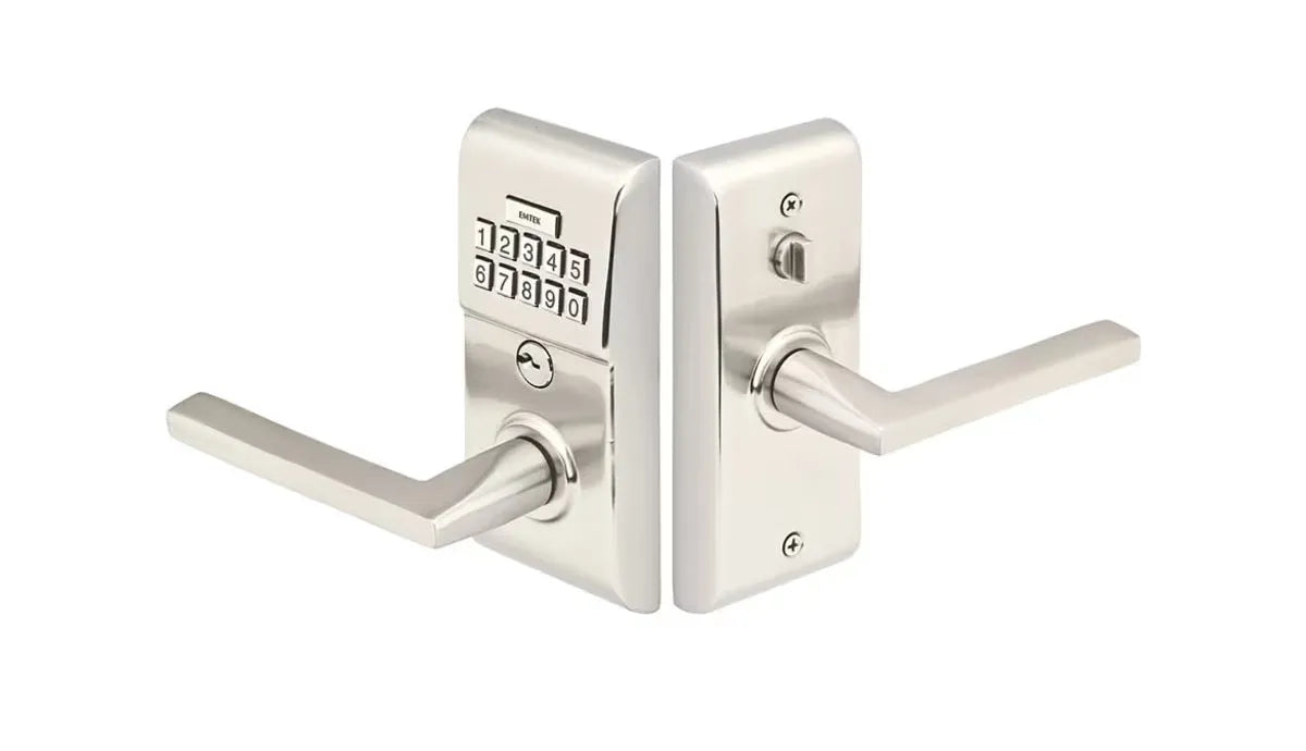 Emtek Modern Electronic Keypad Leverset with Helios Lever in Satin Nickel finish