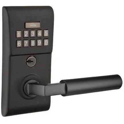 Emtek Modern Electronic Keypad Leverset with Hercules Lever Flat Black