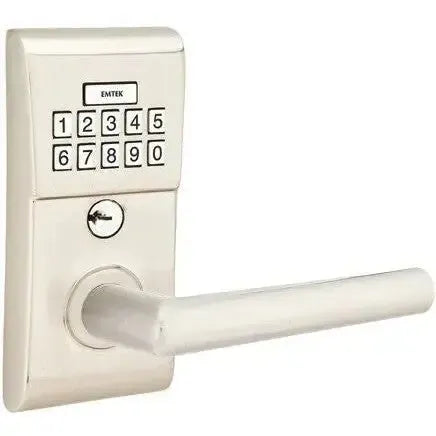 Emtek Modern Electronic Keypad Leverset with Stuttgart Lever in Satin Nickel finish