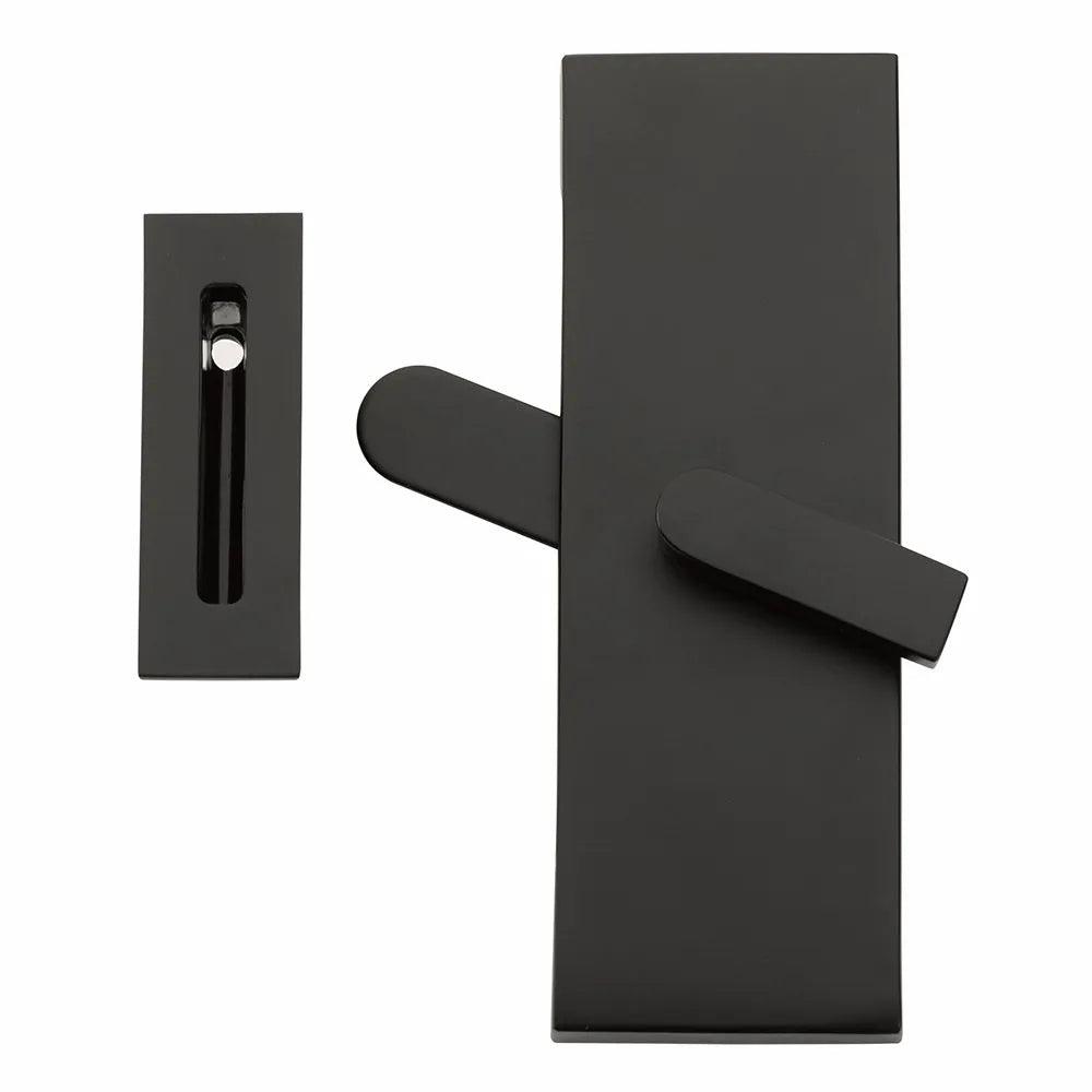 Emtek Modern Rectangular Barn Door Privacy Lock with Strike Flat Black