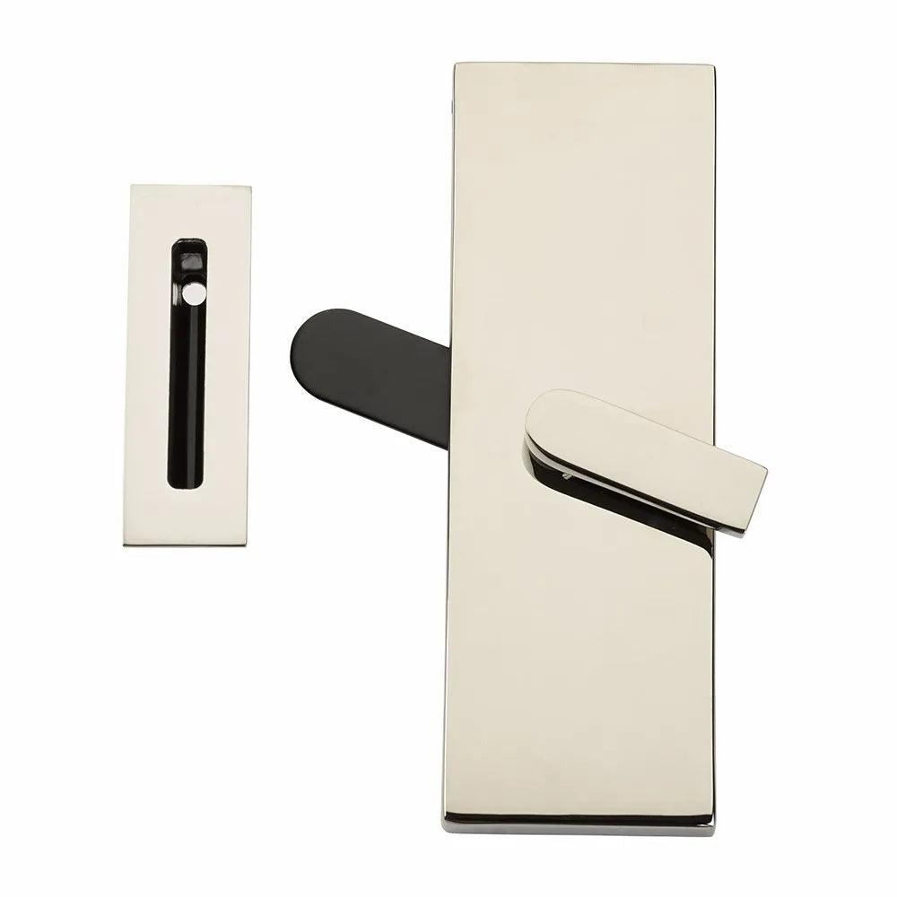 Emtek Modern Rectangular Barn Door Privacy Lock with Strike Lifetime Polished Nickel