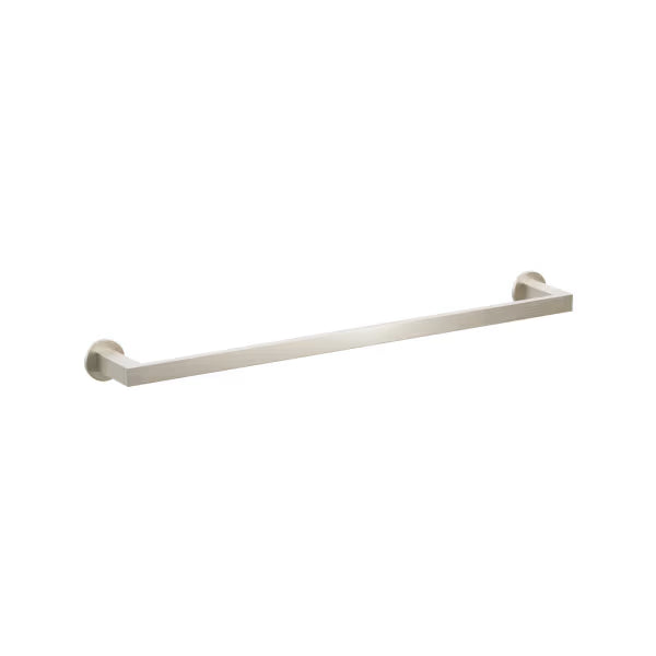 Emtek Modern Rectangular Brass Towel Bar with Small Disc Rosette in Satin Nickel finish