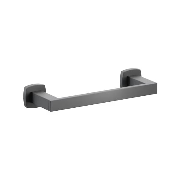 Emtek Modern Rectangular Brass Towel Bar with Soft Square Rosette in Flat Black finish