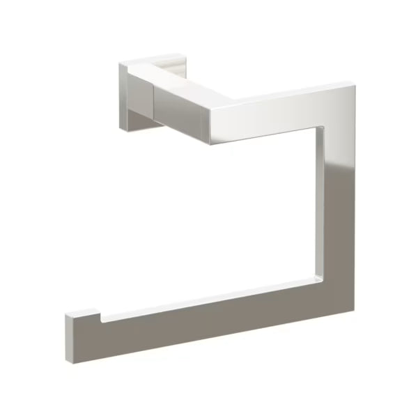 Emtek Modern Rectangular Brass Towel Ring with Small Square Rosette in Lifetime Polished Nickel finish