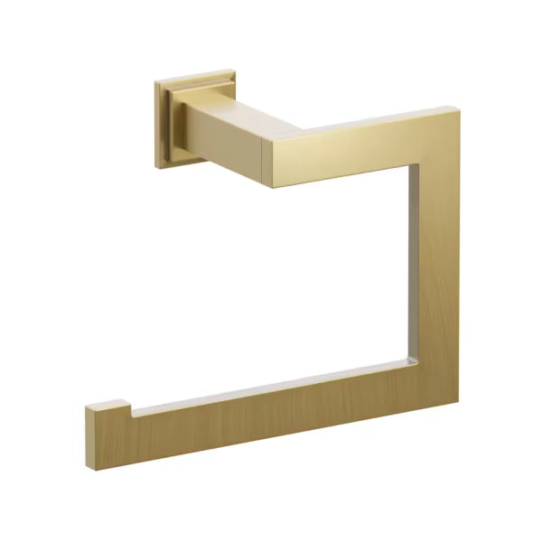 Emtek Modern Rectangular Brass Towel Ring with Step Square Rosette in French Antique finish