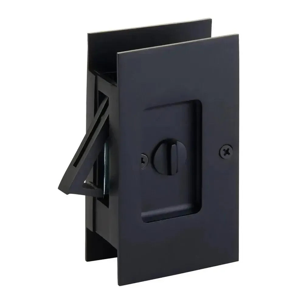 Emtek Modern Rectangular Pocket Door Lock in Flat Black finish
