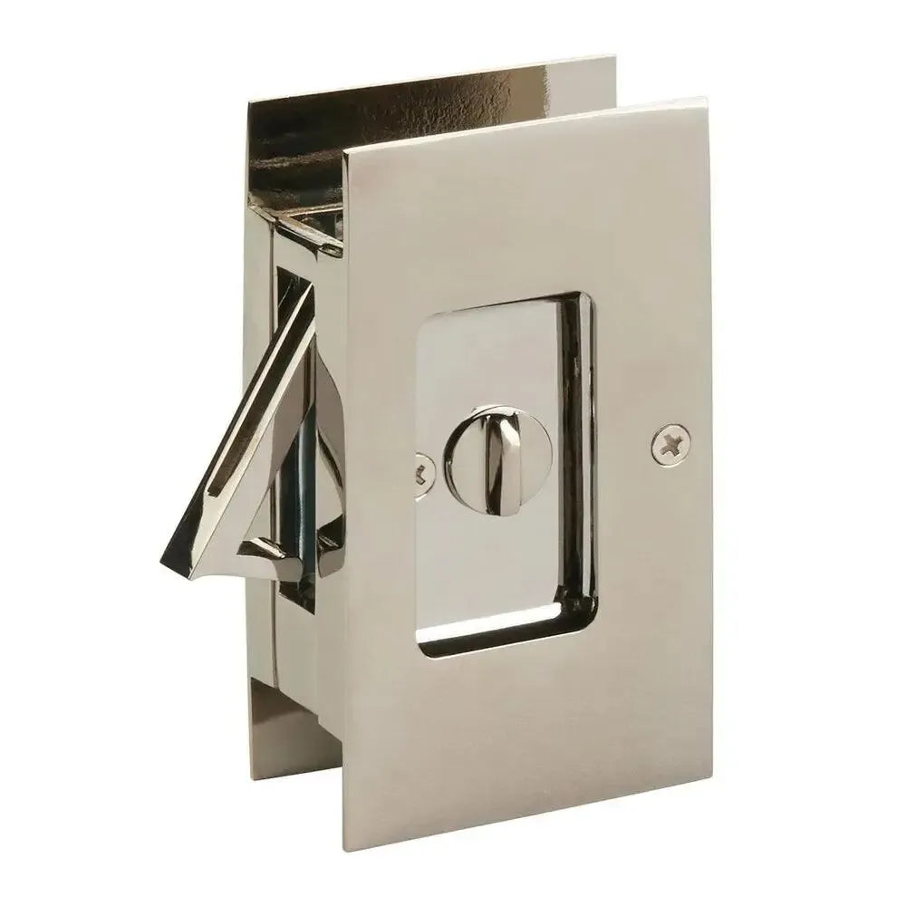 Emtek Modern Rectangular Pocket Door Lock in Lifetime Polished Nickel finish