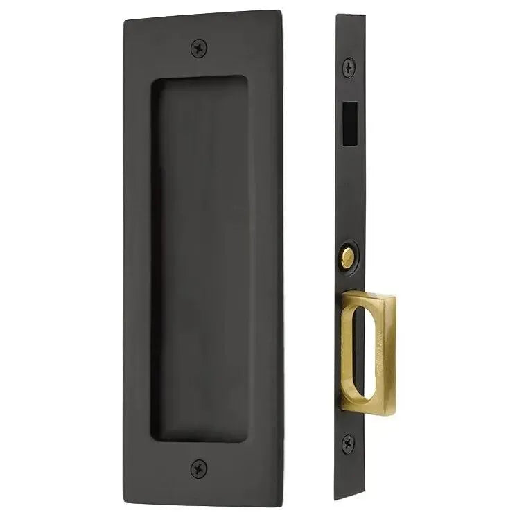 Emtek Modern Rectangular Pocket Door Mortise Lock in Flat Black finish