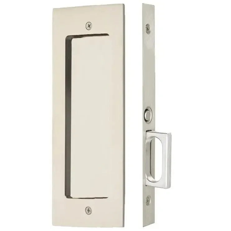 Emtek Modern Rectangular Pocket Door Mortise Lock in Lifetime Polished Nickel finish