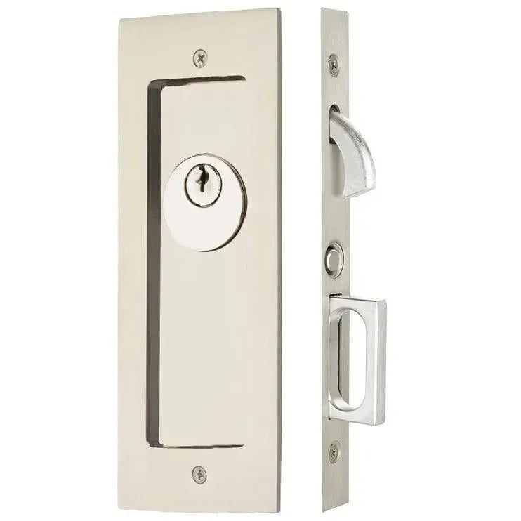 Emtek Modern Rectangular Pocket Door Mortise Lock in Lifetime Polished Nickel finish