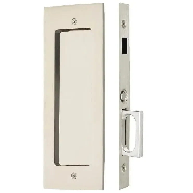 Emtek Modern Rectangular Pocket Door Mortise Lock in Lifetime Polished Nickel finish