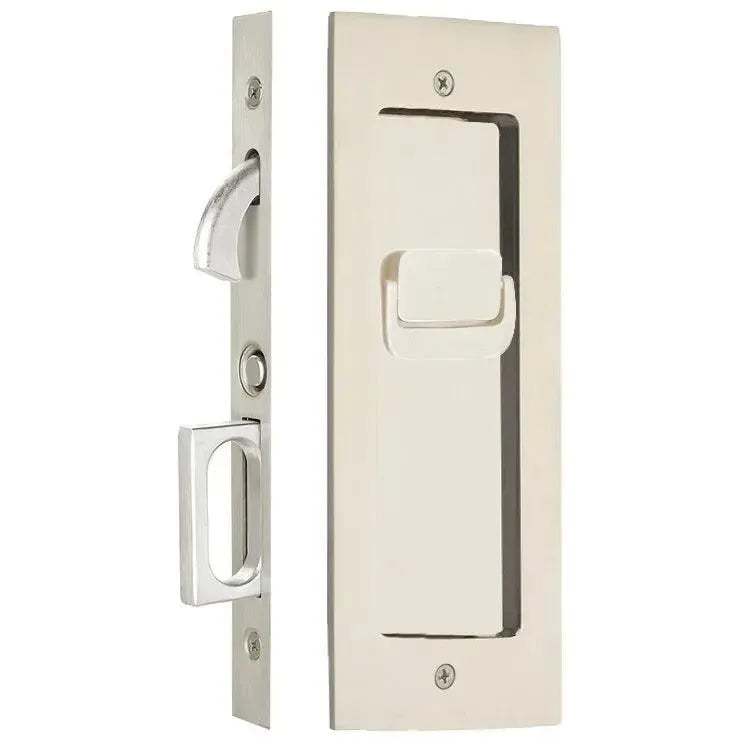 Emtek Modern Rectangular Pocket Door Mortise Lock in Lifetime Polished Nickel finish