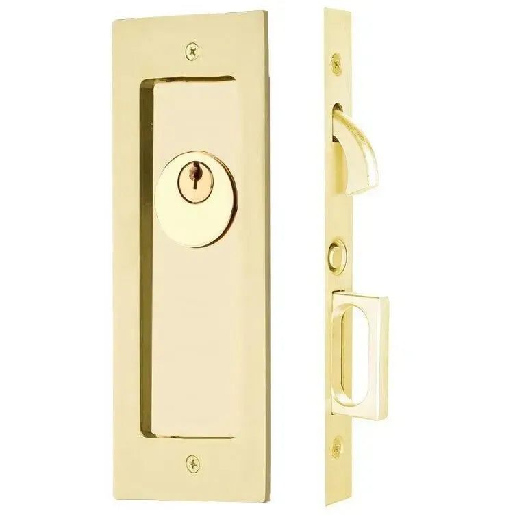 Emtek Modern Rectangular Pocket Door Mortise Lock in Polished Brass finish