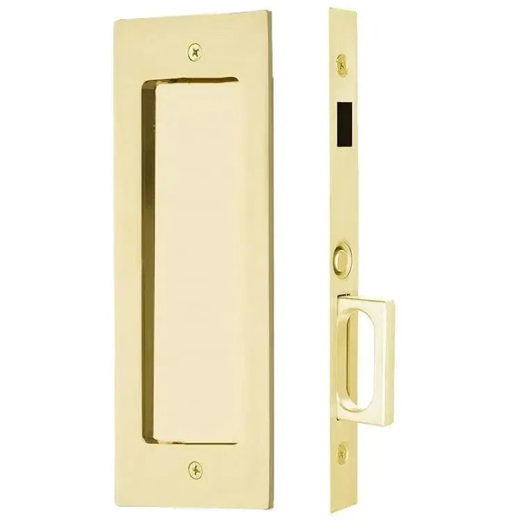 Emtek Modern Rectangular Pocket Door Mortise Lock in Polished Brass finish