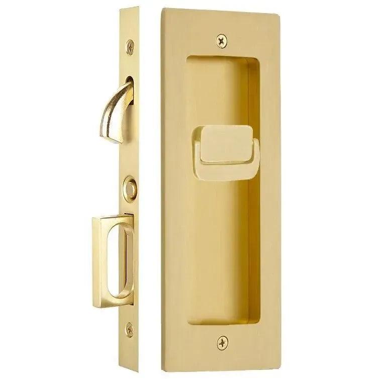 Emtek Modern Rectangular Pocket Door Mortise Lock in Satin Brass finish