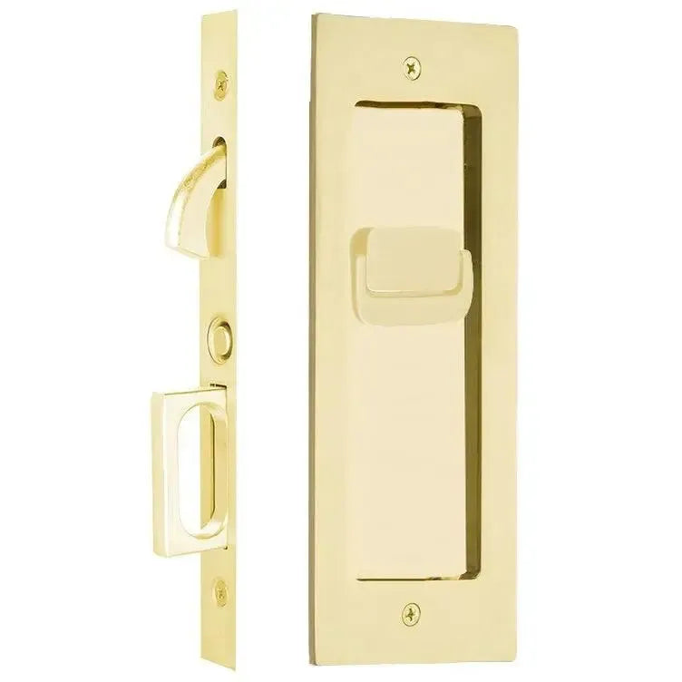 Emtek Modern Rectangular Pocket Door Mortise Lock in Unlacquered Brass finish