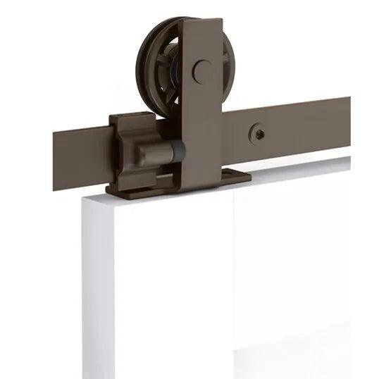 EmtekEmtek Modern Rectangular Top Mount Hanger 6'6" Track with Spoked Wheel & Flat Fastener in 