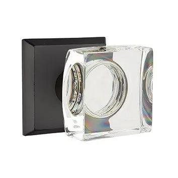 Emtek Modern Square Crystal Knob with #6 Rosette in Flat Black Bronze Patina finish