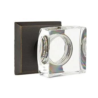 Emtek Modern Square Crystal Knob with #6 Rosette in Medium Bronze Patina finish
