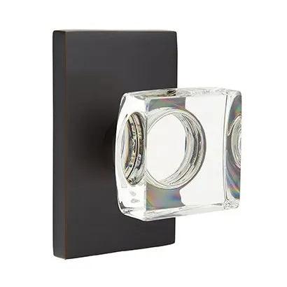EmtekEmtek Modern Square Crystal Knob with Modern Rectangular Rosette in 