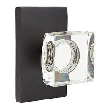 Emtek Modern Square Crystal Knob with Modern Rectangular Rosette in Oil Rubbed Bronze finish